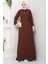 Yandan Bağlamalı Ayrobin Elbise Kahverengi HM2729 1