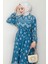 Nevra Desenli Yazlık Viskon Elbise Mavi HM2678 4