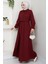 Bolerolu Beli Lastikli Elbise Bordo HM2702 2