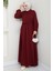 Bolerolu Beli Lastikli Elbise Bordo HM2702 3
