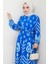 Ferah Desenli Yazlık Viskon Elbise Mavi HM2679 2