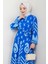 Ferah Desenli Yazlık Viskon Elbise Mavi HM2679 4