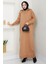 Fermuarlı Boğazlı Triko Elbise Camel HM2531 1