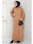 Fermuarlı Boğazlı Triko Elbise Camel HM2531 3
