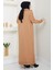 Fermuarlı Boğazlı Triko Elbise Camel HM2531 5