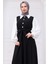 Kol Garnili Çizgili Tesettür Elbise Siyah HM2740 1