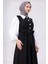 Kol Garnili Çizgili Tesettür Elbise Siyah HM2740 3