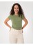 Yeşil Organik Pamuk Yandan Büzgülü Basic T-Shirt 1
