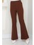 Beli Lastikli Ispanyol Paça Kumaş Pantolon Kahverengi HM2781 2