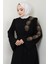 Çiçek Taşlı Kuşaklı Ferace Siyah HM2713 3