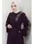 Çiçek Taşlı Kuşaklı Ferace Mürdüm HM2713 2