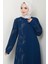 Tek Tarafı ve Kolları Taşlı Büyük Beden Ferace Indigo HM2711 5