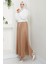 Beli Lastikli Deri Görünümlü Sık Piliseli Etek Camel HM2655 3