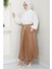 Beli Lastikli Deri Görünümlü Sık Piliseli Etek Camel HM2655 4