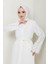 Kolu Taşlı Gizli Patlı Ferace Beyaz HM2152 4