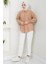 Tek Cepli Uzun Kol Oversize Keten Gömlek Vizon HM2651 1