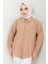 Tek Cepli Uzun Kol Oversize Keten Gömlek Vizon HM2651 3