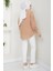 Tek Cepli Uzun Kol Oversize Keten Gömlek Vizon HM2651 4
