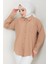 Tek Cepli Uzun Kol Oversize Keten Gömlek Vizon HM2651 5