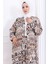 Seva Desenli Viskon Kimono Takım Kahverengi HM2762 2