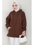 Kapüşonlu 3 Iplik Şardonlu Fermuarlı Sweatshirt Kahverengi HM2648 2