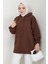 Kapüşonlu 3 Iplik Şardonlu Fermuarlı Sweatshirt Kahverengi HM2648 5