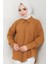 Tek Cepli Uzun Kol Oversize Keten Gömlek Taba HM2651 3