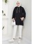 Biye Detaylı Kapüşonlu Kanguru Cepli Sweatshirt Tunik Siyah HM2645 1