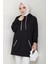 Biye Detaylı Kapüşonlu Kanguru Cepli Sweatshirt Tunik Siyah HM2645 2