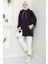 Biye Detaylı Kapüşonlu Kanguru Cepli Sweatshirt Tunik Siyah HM2645 3
