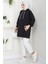Biye Detaylı Kapüşonlu Kanguru Cepli Sweatshirt Tunik Siyah HM2645 4