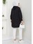 Biye Detaylı Kapüşonlu Kanguru Cepli Sweatshirt Tunik Siyah HM2645 5