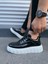 JY010 Premium Cloud Kalın Taban Erkek Sneaker - Siyah Beyaz Rugan 3