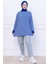 Çizgili Kısa Penye Tunik Saks Mavisi HM2477 2