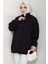Fermuarlı 3 Iplik Şardonlu Dik Yaka Sweatshirt Tunik Siyah HM2650 2