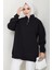 Fermuarlı 3 Iplik Şardonlu Dik Yaka Sweatshirt Tunik Siyah HM2650 3