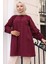 Büzgü Detaylı Balon Kol Gömlek Bordo HM2763 1