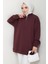 Fermuarlı 3 Iplik Şardonlu Dik Yaka Sweatshirt Tunik Bordo HM2650 2