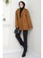 Leopar Detaylı Oversize Bondit Ceket Taba HM2638 2