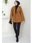 Leopar Detaylı Oversize Bondit Ceket Taba HM2638 3