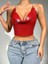 Parlak Kırmızı Crop & Bluz Kolsuz Kayık Yaka Zırh Büstiyer 1