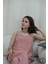 Toz Pembe Askılı Alt Uzun Kadın Pijama Takımı 4