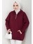 Üç Iplik Fermuarlı Kapüşonlu Kanguru Cepli Sweatshirt Tunik Bordo HM2649 4