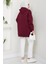 Üç Iplik Fermuarlı Kapüşonlu Kanguru Cepli Sweatshirt Tunik Bordo HM2649 5