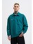 Erkek Distressed Stitch Polo Petrol Yeşili Sweatshirt 2