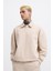 Erkek Basic Diagonal Polo Sweatshirt Soft Beıge 1