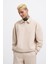 Erkek Basic Diagonal Polo Sweatshirt Soft Beıge 3