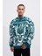 Erkek Skull Baskılı Oversize Yeşil Sweatshirt 1