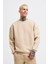 Erkek Basic Bisiklet Yaka Oversize Açık Bej Sweatshirt 3