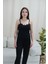 Siyah Dantel Detaylı Askılı Uzun Alt Kadın Pijama Takımı 5